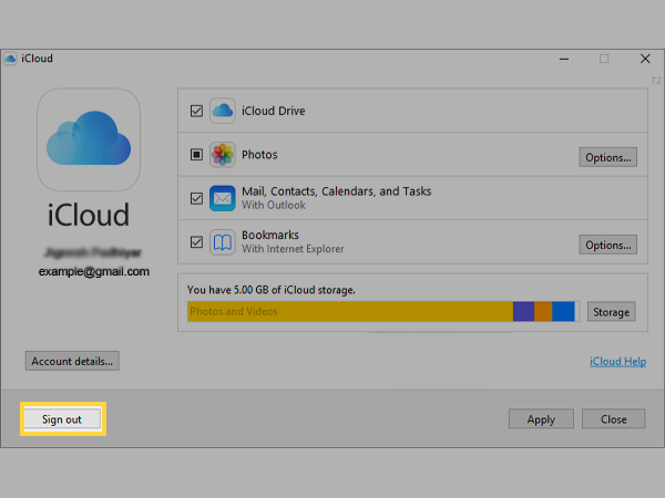 Sign-out from iCloud on Windows
