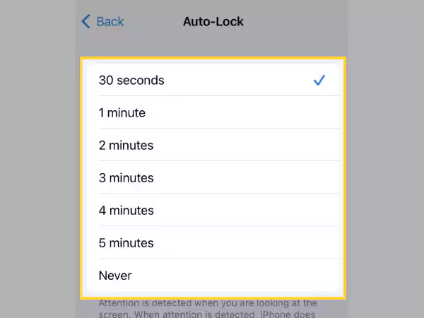 Select a time frame for Auto-lock.