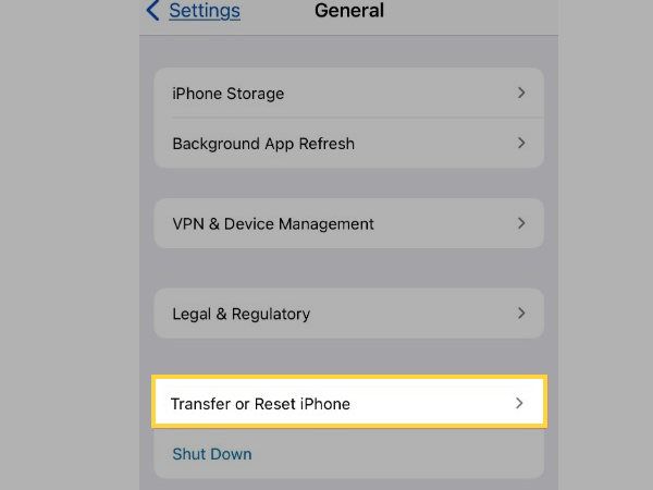 Tap on Transfer or Reset iPhone option.