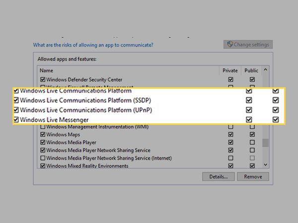 Select all Windows Live Communication Platform options