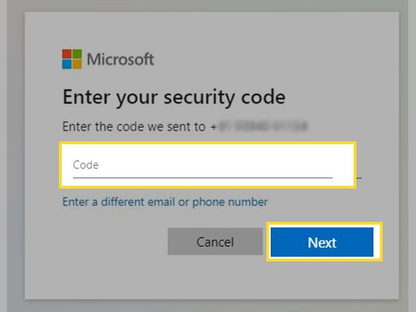 Enter the code and click Next