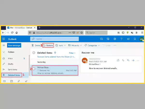 Outlook email recovery from the deleted items folder