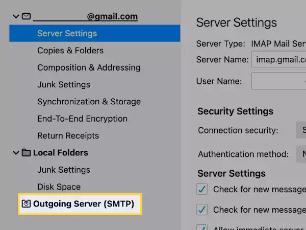 Click on Outgoing Server (SMTP)