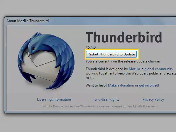 Click on Restart Thunderbird to Update.