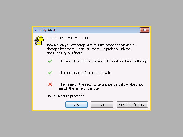 Security Alert Dialogue Box