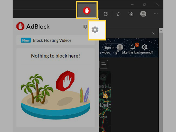 Click on AdBlock icon and then click Settings icon