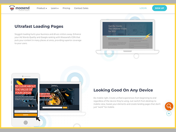 Landing Page Tools of Moosend