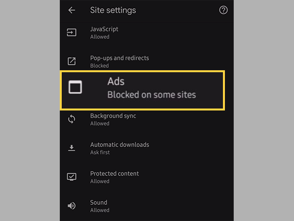 Select Ads option