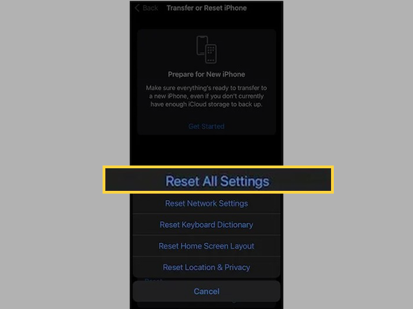 Select Reset All Settings.