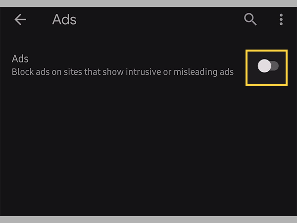 Turn on Ads option