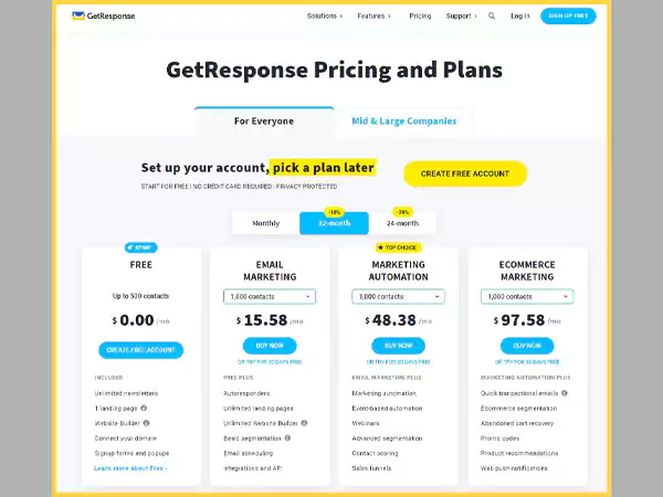 GetResponse Plans pricing.