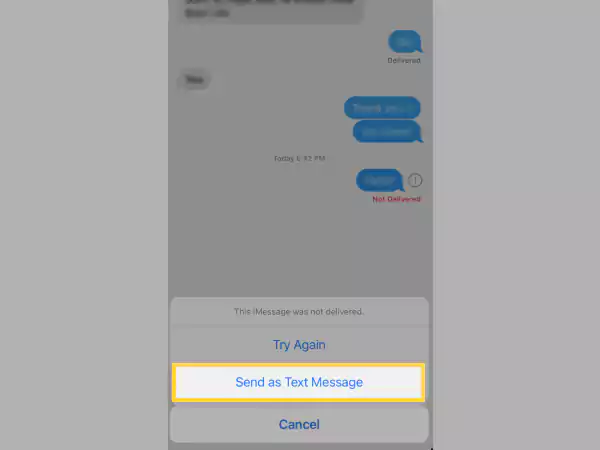 Select Send as Text Message.