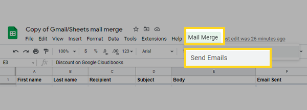 Mail Merge and select Send Emails