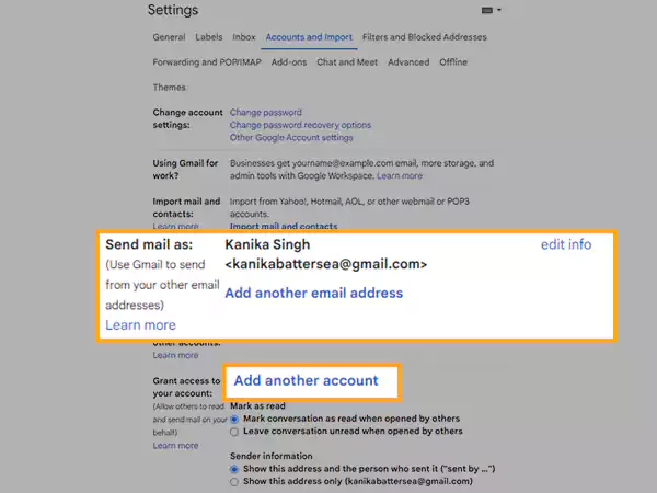 Click on Add another email address under the Send mail as section