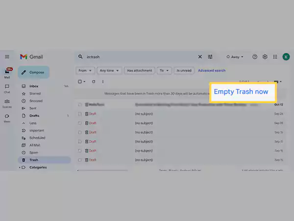 Click on Empty trash now