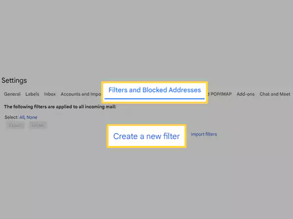 Click on Filters and Blocked Addresses tab and select Create a new filter