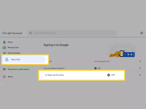 Click on Security and select 2-Step Verification