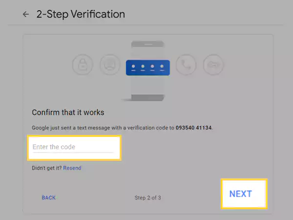 Enter the verification code and click Next