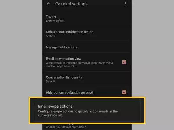 Select Email Swipe Actions