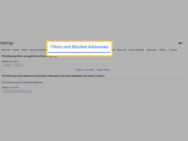 Switch to Filters & Blocked Addresses