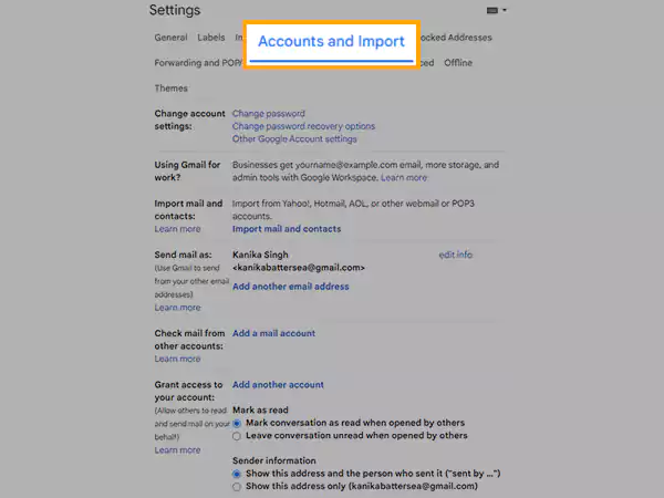 Switch to the Accounts & Imports tab