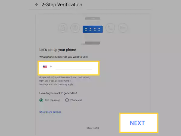 Enter your phone number and click Next
