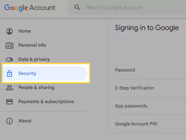 Switch to the Security tab in Google Account
