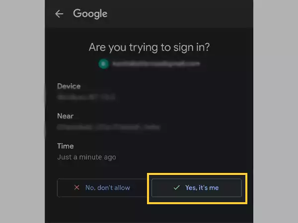 Tap Yes on the Google Verification prompt.