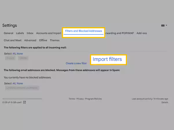 Click on Import Filters in the Filters tab