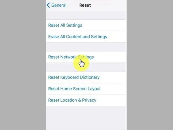 Tap on Reset Network Settings
