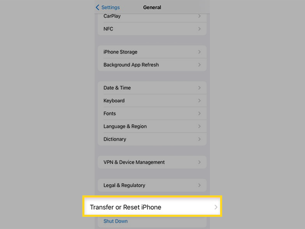 Tap on Transfer or Reset iPhone