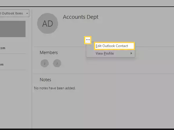 Click on the group name, click on the menu icon and select Edit Outlook Contact