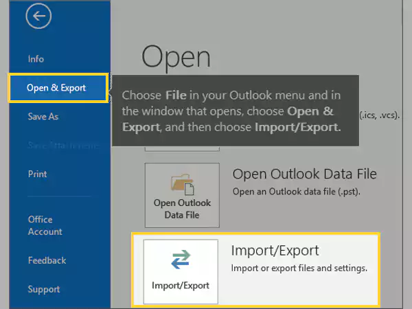 Switch to Open & Export and click on Import/Export.