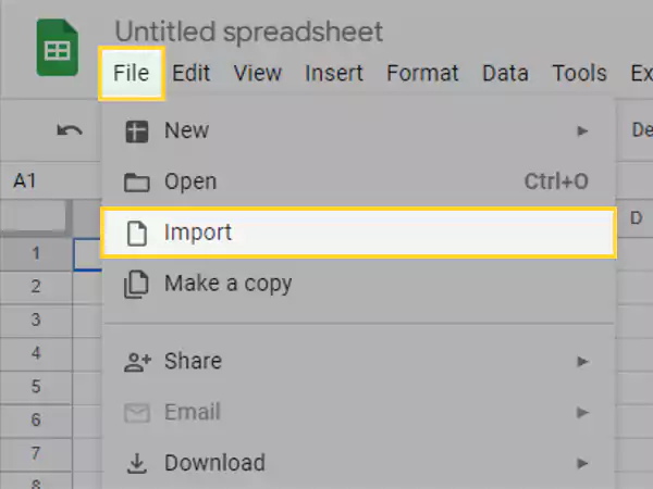 Click on File and select Import.