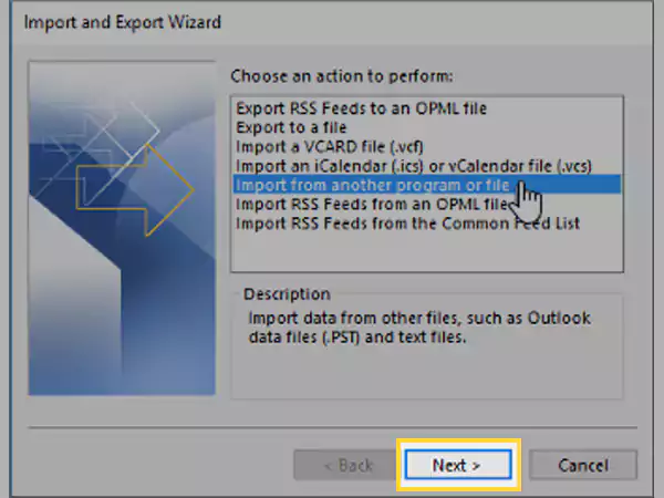 Select the stated import option and click Next