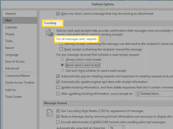 Under Tracking look for given section