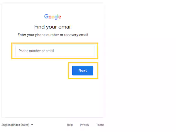 Enter your email address phone number and click Next