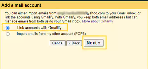 Select Gmailify option and click Next
