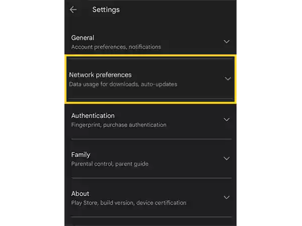 Tap on Network Preferences
