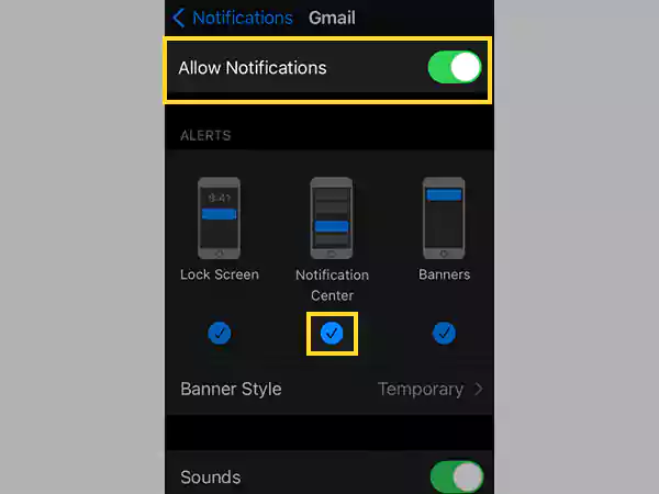 Turn on Notifications and select Alerts