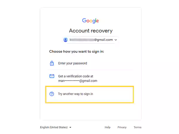 Select Try another way to sign in