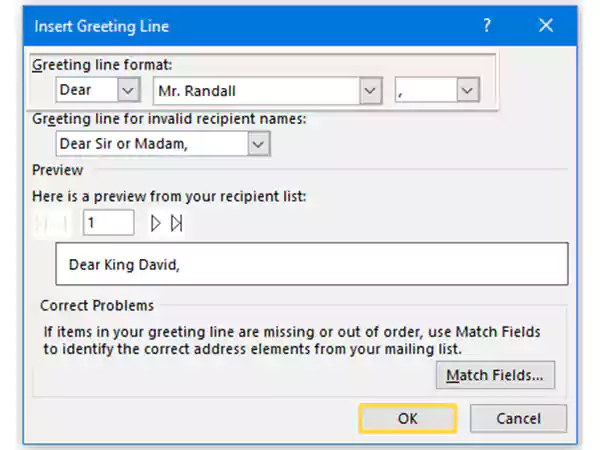 Specify greeting format and click OK