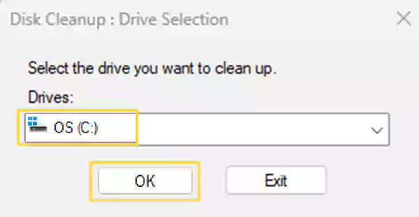 Select the disk and click OK
