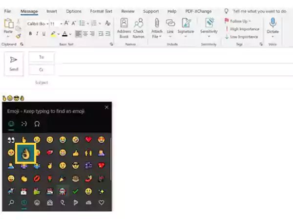 Select the ‘Emoji’ that you want to insert emojis to Outlook email