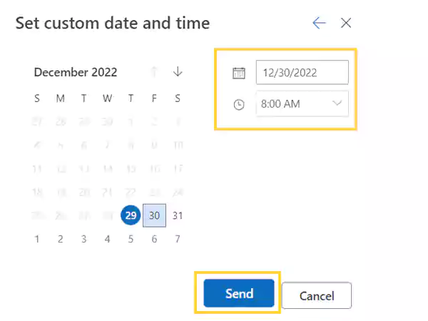 Set the date and time and click on Send