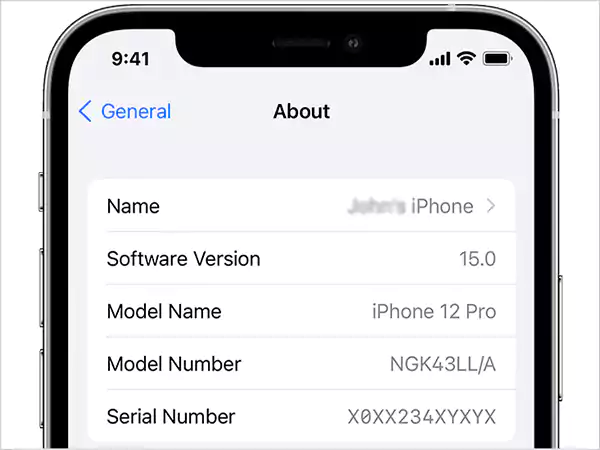 Serial number in iPhone general settings