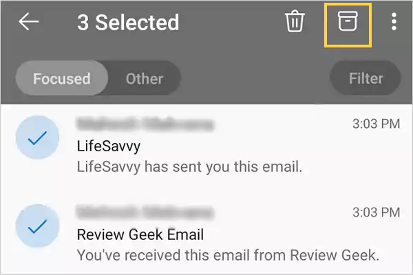 Select emails and tap on Archive
