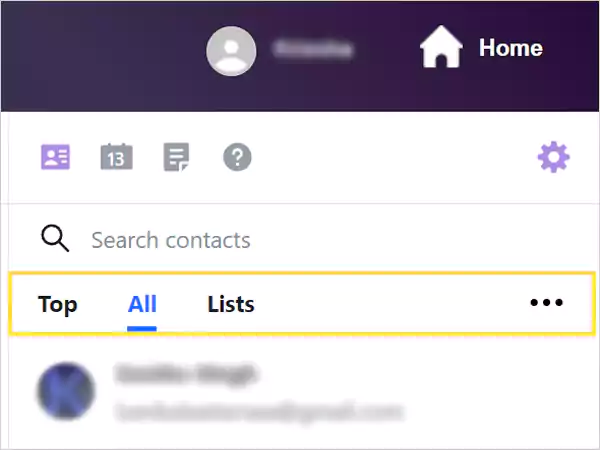 Check the All and Lists tabs to find your contacts