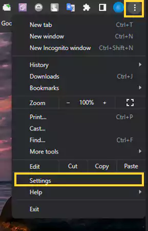 Click on the menu icon and select Settings