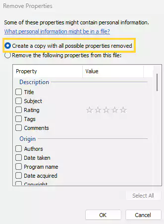 Select the option to remove properties.